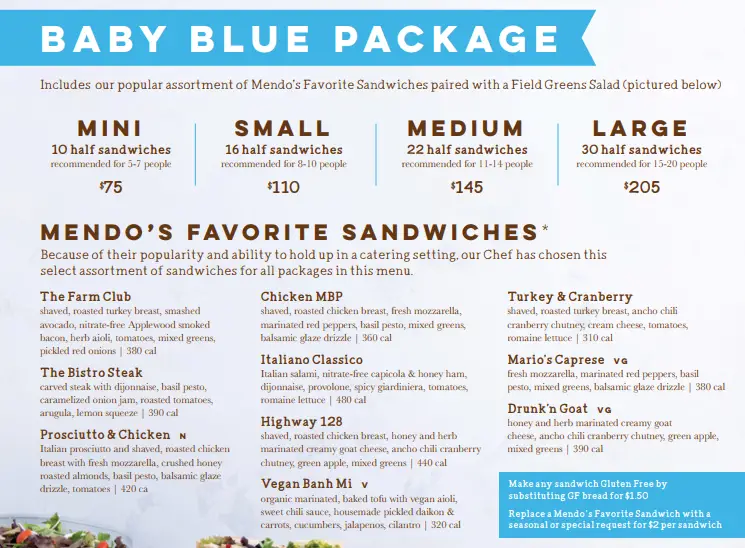 Mendocino Catering Sandwiches packages
