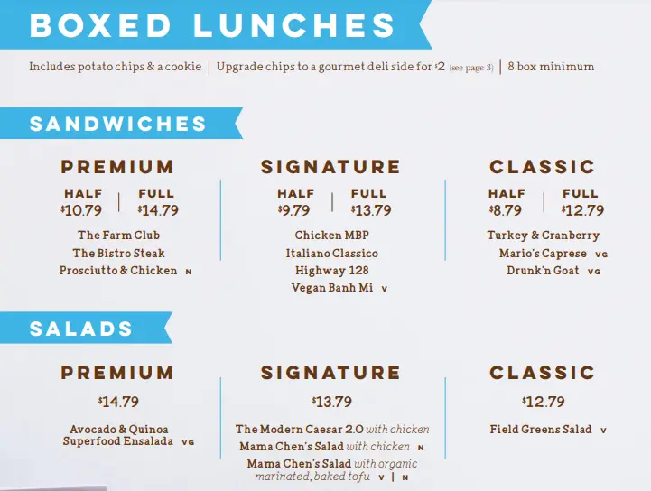 Mendocino farms Boxed Lunch prices