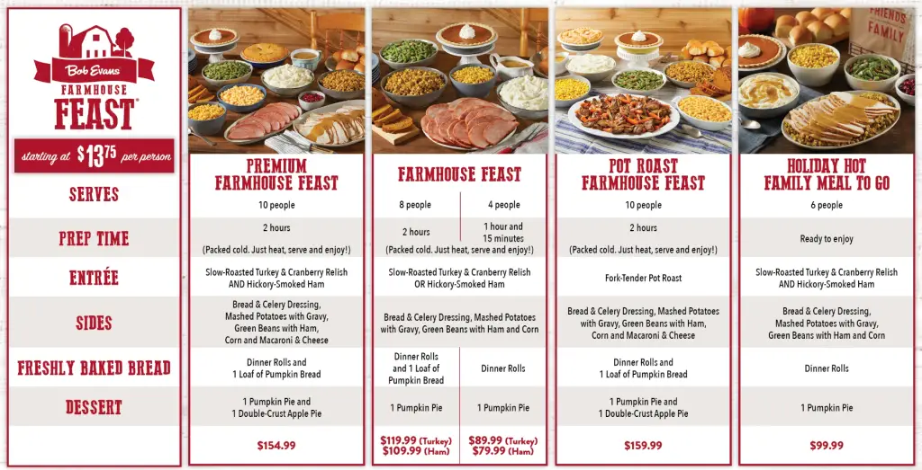 bob evans holiday meal prices