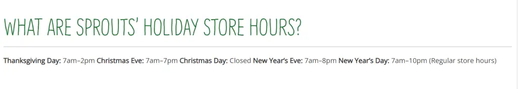 sprouts holidays hours, thanksgiving, christmas, halloween, easter