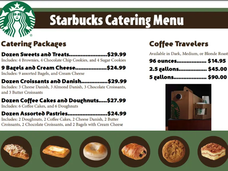 Starbucks Catering menu with prices